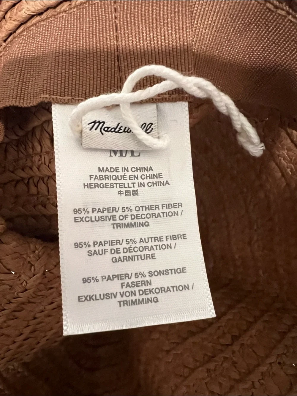 Madewell packable brown braided straw hat with a beige ribbon Size M/L